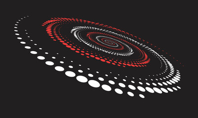 Poster - Abstract dotted vector background. Halftone effect with red and white dots. Spiral dotted background or icon. Yin and yang style. Vector with perspective.