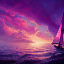 Illustration Of Sailboat Going Towards The Horizon