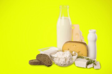 Poster - Dairy and Cheese prodact on the color background