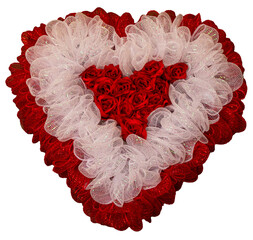 Heart wreath with red roses in the center on transparent background