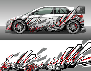  Car wrap vinyl racing decal ornament. Abstract geometric striped hexagonal sport background design print template. Vector illustration.
