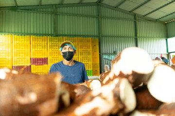 Latin American worker working in a raw material transformation plant