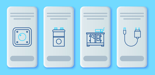 Poster - Set line Car battery, Diesel power generator, Electric light switch and Charger icon. Vector