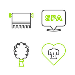 Poster - Set line Massage, Sauna broom, Spa salon and Towel hanger icon. Vector