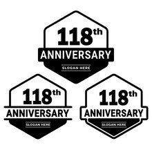 118 Years Anniversary Celebration Logotype. 118th Anniversary Logo Collection. Set Of Anniversary Design Template. Vector And Illustration.
