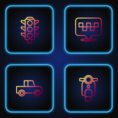 Wall Mural - Set line Scooter, Car, Traffic light and Location with taxi. Gradient color icons. Vector