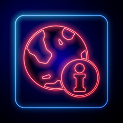 Poster - Glowing neon Information icon isolated on black background. Vector