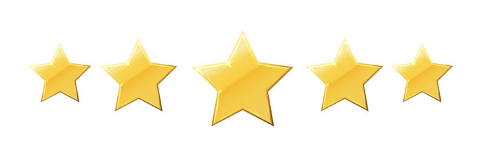 Wall Mural - Five stars icon. Stars rating review icon.Vector stars set of realistic metallic golden stars isolated on white background. Symbol wye of leadership. Vector illustration