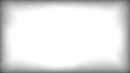 Aufkleber - Halftone frame. Comic style divider. Pop art faded frame. Grunge speckle grain background. Dotted particles separator. White and black abstract wallpaper. Retro backdrop