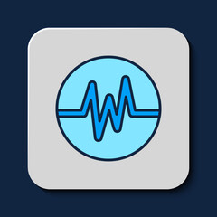 Sticker - Filled outline Heart rate icon isolated on blue background. Heartbeat sign. Heart pulse icon. Cardiogram icon. Vector