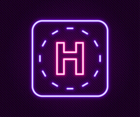 Poster - glowing neon line helicopter landing pad icon isolated on black background. helipad, area, platform,