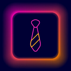 Sticker - Glowing neon line Tie icon isolated on black background. Necktie and neckcloth symbol. Colorful outline concept. Vector