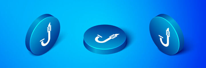 Sticker - Isometric Snorkel icon isolated on blue background. Diving underwater equipment. Blue circle button. Vector