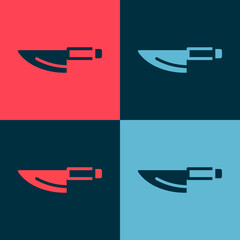 Sticker - Pop art Knife icon isolated on color background. Cutlery symbol. Vector