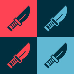 Canvas Print - Pop art Dagger icon isolated on color background. Knife icon. Sword with sharp blade. Vector