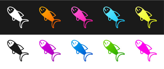 Wall Mural - Set Fish icon isolated on black and white background. Vector