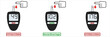 A concept for measuring blood glucose levels. Low blood glucose, normal blood glucose, high blood glucose on the glucose meter display. Hyperglycemia, hypoglycemia, normoglycemia.