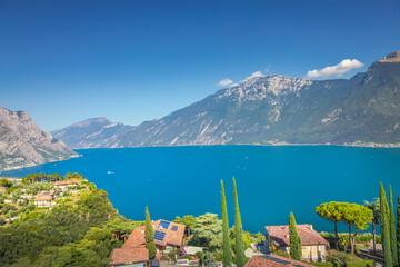 Above lake Garda coastline in Limone sul Garda , Northern Italy