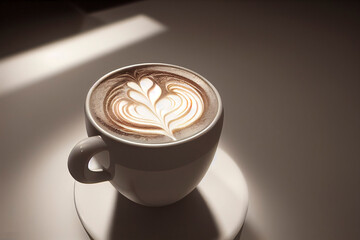 Beautiful cup of coffee, fancy foam art