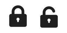 Lock Icon Collection. Locked And Unlocked Black Line Icon Set. Flat Security Symbol.