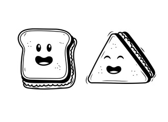 Wall Mural - Cute sandwich doodle with facial expression isolated on white background