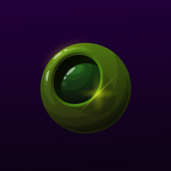 Poster - Mysterious green cyber planet, fantastic space world vector icon for fantasy game. Cartoon galaxy earth or alien futuristic planet and cyber starship in galactic universe or cosmic cyberspace