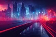 The landscape of a futuristic cyberpunk city