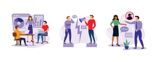 Poster - corporate culture. workplace culture, communication gap, racial discrimination, company team, body l