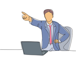 Fototapete - One continuous line drawing of young furious male manager pointed in his finger and drive away his sacked staff out of the room. Job dismissal concept single line draw design vector illustration