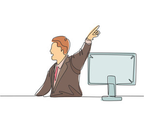 Fototapete - Single continuous line drawing of young angry manager yelling and pointing finger to staff. Anger management at office life concept. Modern one line draw design graphic graphic vector illustration