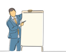 Fototapete - Single continuous line drawing of young business coach teaching strategy to increase sales product to sales team. Business coaching concept. Trendy one line draw design vector graphic illustration