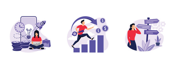 Wall Mural - Business opportunity. Online business, key to success, decision making, problem solving, leadership, startup teamwork. set flat vector modern illustration