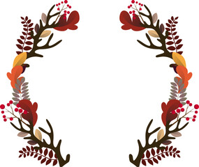 Autumn leaves frames. Autumnal wreath with colorful leaves flat icon design