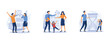 Family breakdown. Divorce and separation, parental allowance, challenges for divorced dads, husband and wife conflict, single mom. set flat vector modern illustration