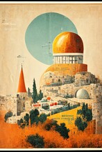Jerusalem Landscape Retro Poster Illustration Travel