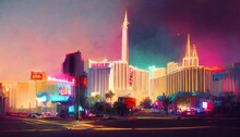 Las Vegas City Landscape, Vegas Painting Illustration