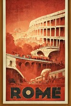Rome City Retro Poster, Vintage Travel Illustration