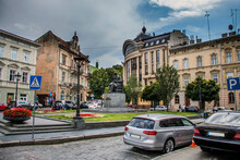 Street With A Monument To Mikhail Hrushevsky In Lviv	
