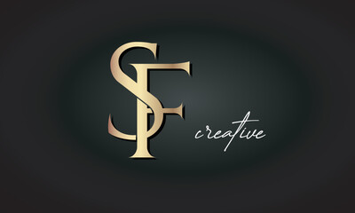 SF letters luxury jewellery fashion brand monogram, creative premium stylish modern golden logo icon