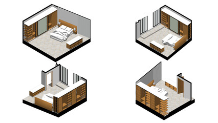 Wall Mural - Isometric Architectural Projection - AI Interior Isometric Bedroom