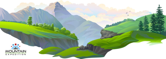 Wall Mural - lush green meadows over the cliffs.