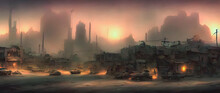 Artistic Concept Painting Of Desert Junk Town, Background Illustration.