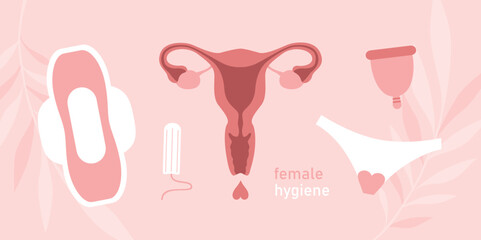 Wall Mural - female hygiene products women uterus sanitary napkin tampon