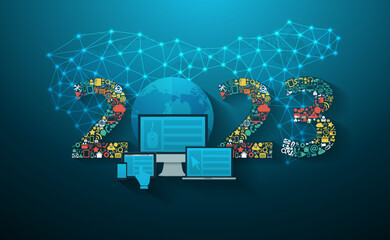 Fototapete - Business innovation technology 2021 new year set application icons digital marketing ideas concept, Vector illustration modern design layout template