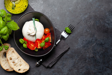 Sticker - Burrata cheese, various tomatoes and olives