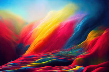 Rainbow Waterfall. Colorful Paint Splashing with Cinematic Lighting. Concept Art Scenery. Book Illustration. Video Game Scene. Serious Digital Painting. CG Artwork Background.
