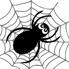 Background of web and spider, outline handmade. Halloween. For decor, postcards, invitations, stylized decor.