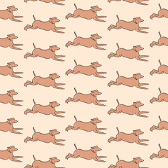 Poster - Hand drawn seamless pattern of cute dogs isolated on pink background.