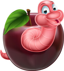 Wall Mural - Cartoon Caterpillar Worm and Apple