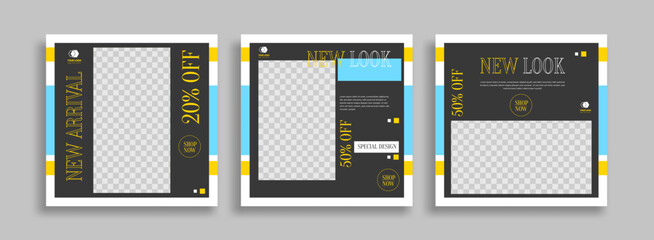 Wall Mural - minimal square banner template with geometric shapes for social media post, story and web internet ads. Vector illustration